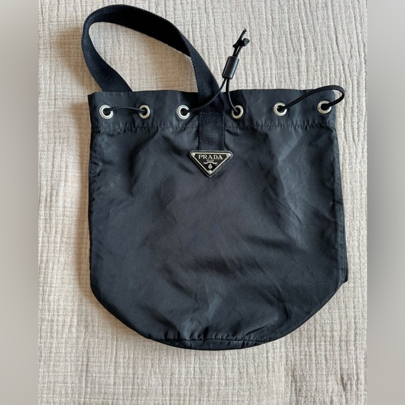 Prada Vintage Bucket Bag with Enameled Metal Triangle Logo Plate
